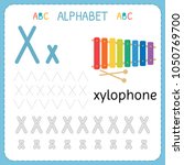 Alphabet tracing worksheet for preschool and kindergarten. Writing practice letter X. Exercises for kids. Vector illustration