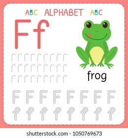 Alphabet tracing worksheet for preschool and kindergarten. Writing practice letter F. Exercises for kids. Vector illustration