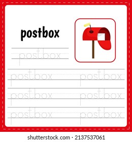 Alphabet tracing worksheet for preschool and kindergarten. Writing practice words and educational game for children. 
