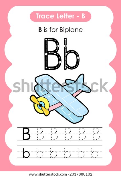 Alphabet tracing worksheet transportation vehicle\
with a letter b bi\
plane