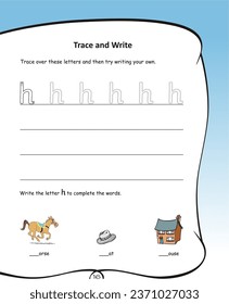 Alphabet tracing worksheet A to Z. ABC writing pages. Small letters tracing worksheet. Handwriting exercises for kids. Printable worksheet. Penmanship, fine motor skills, hand-eye coordination. hut