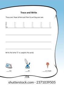 Alphabet tracing worksheet A to Z. ABC writing pages. Small letters tracing worksheet. Handwriting exercises for kids. Printable worksheet. Penmanship, fine motor skills, hand-eye coordination. iron