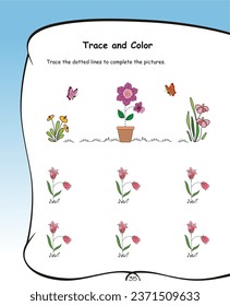 Alphabet tracing worksheet A to Z. ABC writing pages. Small letters tracing worksheet. Handwriting exercises for kids. Printable worksheet. Penmanship, fine motor skills, hand-eye coordination. Plants