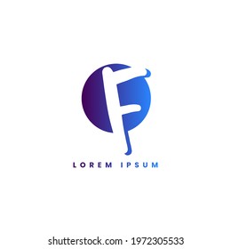 alphabet trendy logo template blue and purple gradient with negative space for branding identity initial letter F