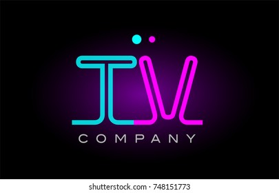 Alphabet tv t v letter logo design combination with neon light effect in blue and pink color suitable for a company banner or branding purposes