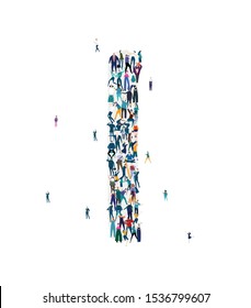  Alphabet, typeface, letter I. Large group of business people, workers, family members and students organised into letter I. Collection of icons made of little busy people.
