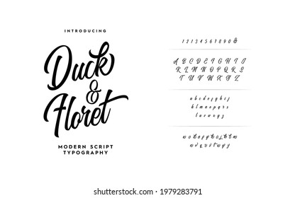 Alphabet typeface script style. Vector illustration fonts a to z and number. Typography handwriting font set. 