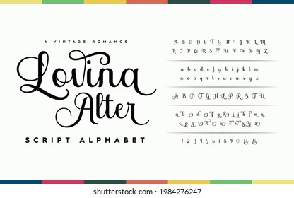 Alphabet Typeface Script Style. Vector Illustration Fonts A To Z And Number. Typography Handwriting Font Set. 