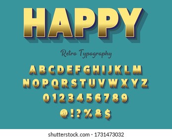 alphabet typeface, shadow effect, typography vector blue style background name happy