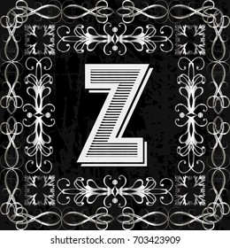 alphabet typeface vintage font and monogram floral lettering label design named z
