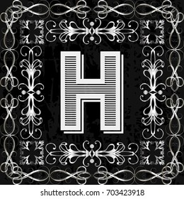 alphabet typeface vintage font and monogram floral lettering label design named h