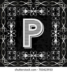 alphabet typeface vintage font and monogram floral lettering label design named p