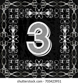 alphabet typeface vintage font and monogram floral lettering label design named 3