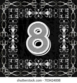 alphabet typeface vintage font and monogram floral lettering label design named 8