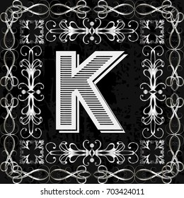 alphabet typeface vintage font and monogram floral lettering label design named k
