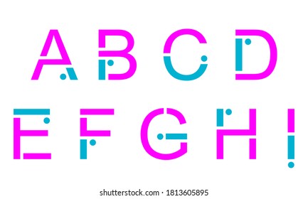 Alphabet typography font with two bright color elements