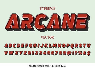 Alphabet typography, retro font, letters and numbers green and red style background