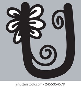 Alphabet U. Floral Ornamental Alphabet, Initial Letter U. Education and fun for kids.