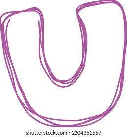 Alphabet U letter hand drawn outline stroke drawing illustration element art for education