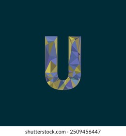 Alphabet U logo, 3d bold capital alphabet letter logo design, triangle, glass texture effect, jungle forest color