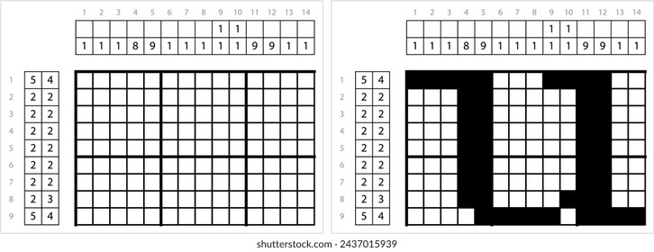 Alphabet U Lowercase Nonogram Pixel Art, Character U, Language Letter Graphemes Symbol Vector Art Illustration, Logic Puzzle Game Griddlers, Pic-A-Pix, Picture Paint By Numbers, Picross