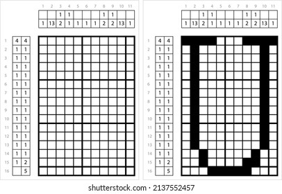 Alfabeto U Arte De Píxel No-Gráfica, Carácter U, Letra Lingüística Símbolo Ilustración De Arte Vector, Griddlers De Juego De Rompecabezas Lógico, Pic-A-Pix, Dibujo De Imágenes Por Números, Picross