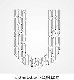 Diseño de línea digital de forma de U de alfabeto