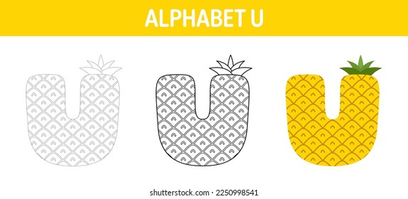 Alphabet U tracing and coloring worksheet for kids