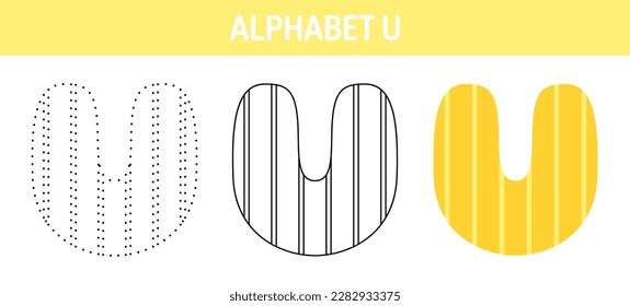 Hoja de cálculo de seguimiento y coloreado de alfabeto U para niños