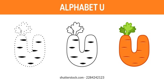 Alphabet U tracing and coloring worksheet for kids