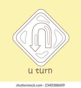 Alphabet U for U Turn Vocabulary School Cartoon Digital Stempel Umrisse