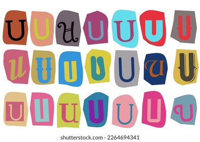 Alphabet U - vector cut newspaper and magazine letters, paper style ransom note letter