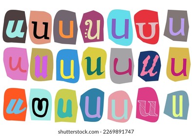 Alphabet u - vector cut newspaper and magazine letters, paper style ransom note letter