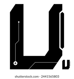 Alphabet U Vector in Future style,Cyber,Futuristic in Black Icon Bold Fonts