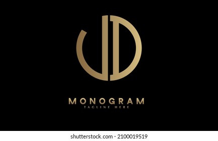 Alfabeto ilustración UD o DU modelo de logotipo de vector monograma en forma redonda