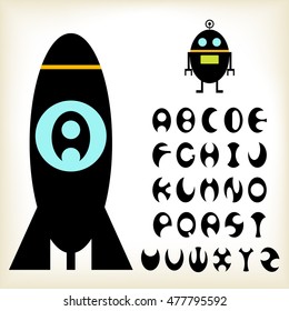 alphabet UFO design, vector illustration