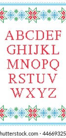 Alphabet. Upper Case Letters. Cross Stitch. Scheme Of Knitting And Embroidery. Vector.