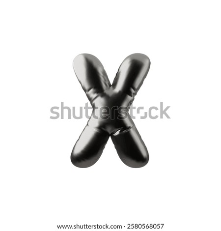 Alphabet uppercase letter X from black inflated balloon vector icon. Metallic 3D English typing symbol air foil figure. Realistic volume chrome Latin font sign puffy shape. Kid education