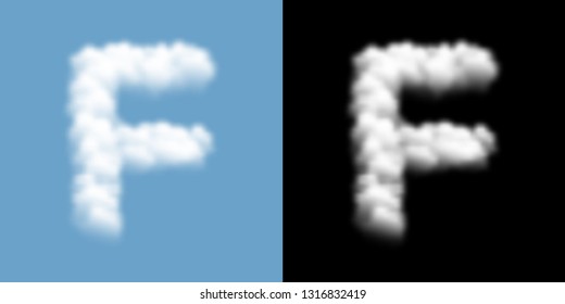 Alphabet uppercase set letter F, Cloud or smoke pattern, illustration isolated float on blue sky background, with opacity mask, vector eps 10