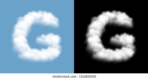 Alphabet uppercase set letter G, Cloud or smoke pattern, illustration isolated float on blue sky background, with opacity mask, vector eps 10