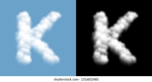 Alphabet uppercase set letter K, Cloud or smoke pattern, illustration isolated float on blue sky background, with opacity mask, vector eps 10