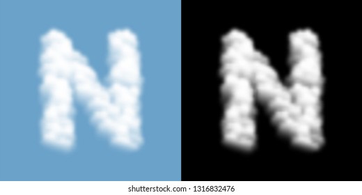 Alphabet uppercase set letter N, Cloud or smoke pattern, illustration isolated float on blue sky background, with opacity mask, vector eps 10