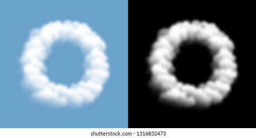 Alphabet uppercase set letter O, Cloud or smoke pattern, illustration isolated float on blue sky background, with opacity mask, vector eps 10