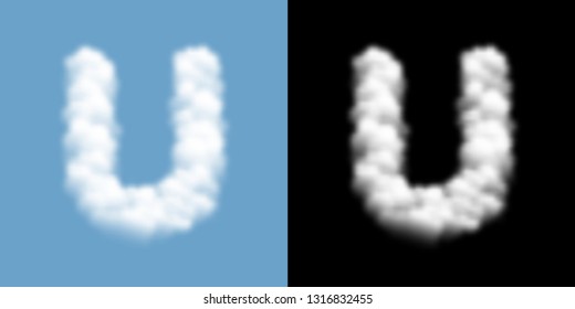 Alphabet uppercase set letter U, Cloud or smoke pattern, illustration isolated float on blue sky background, with opacity mask, vector eps 10