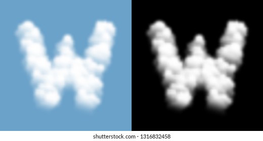 Alphabet uppercase set letter W, Cloud or smoke pattern, illustration isolated float on blue sky background, with opacity mask, vector eps 10