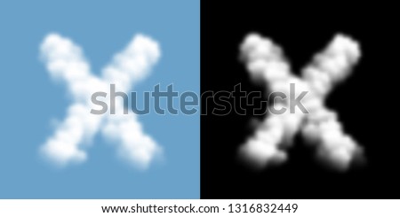 Alphabet uppercase set letter X, Cloud or smoke pattern, illustration isolated float on blue sky background, with opacity mask, vector eps 10