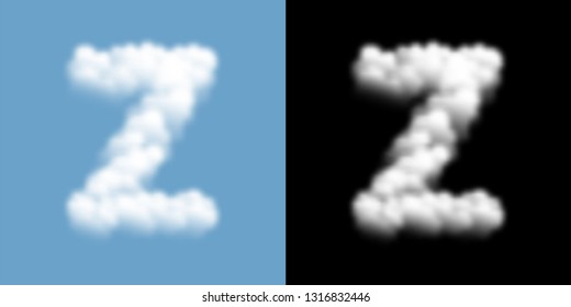 Alphabet uppercase set letter Z, Cloud or smoke pattern, illustration isolated float on blue sky background, with opacity mask, vector eps 10