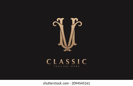 Alphabet UV or VU illustration monogram vector logo template in silver color and black background