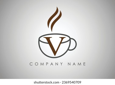  Alphabet V Coffee cup , Coffee badge , Coffee cup logo design.