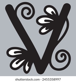 Alphabet V. Floral Ornamental Alphabet, Initial Letter V. Education and fun for kids.